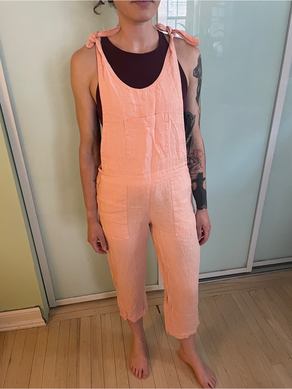 Light Pink Linen Overalls